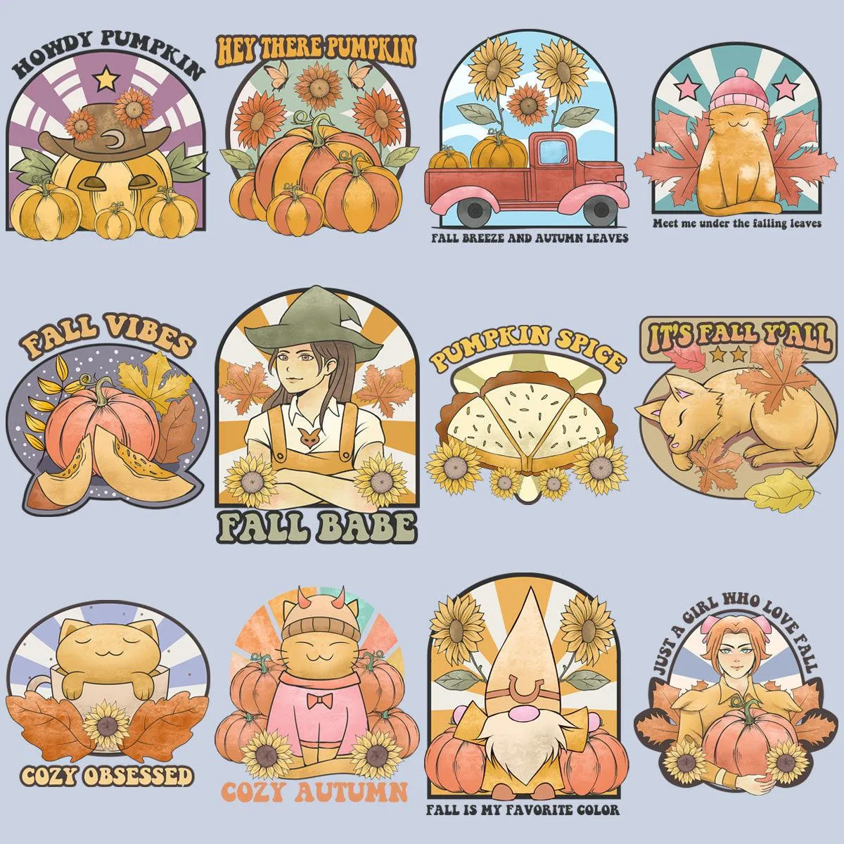19 Retro Autumn Fall Designs Bundle PNG