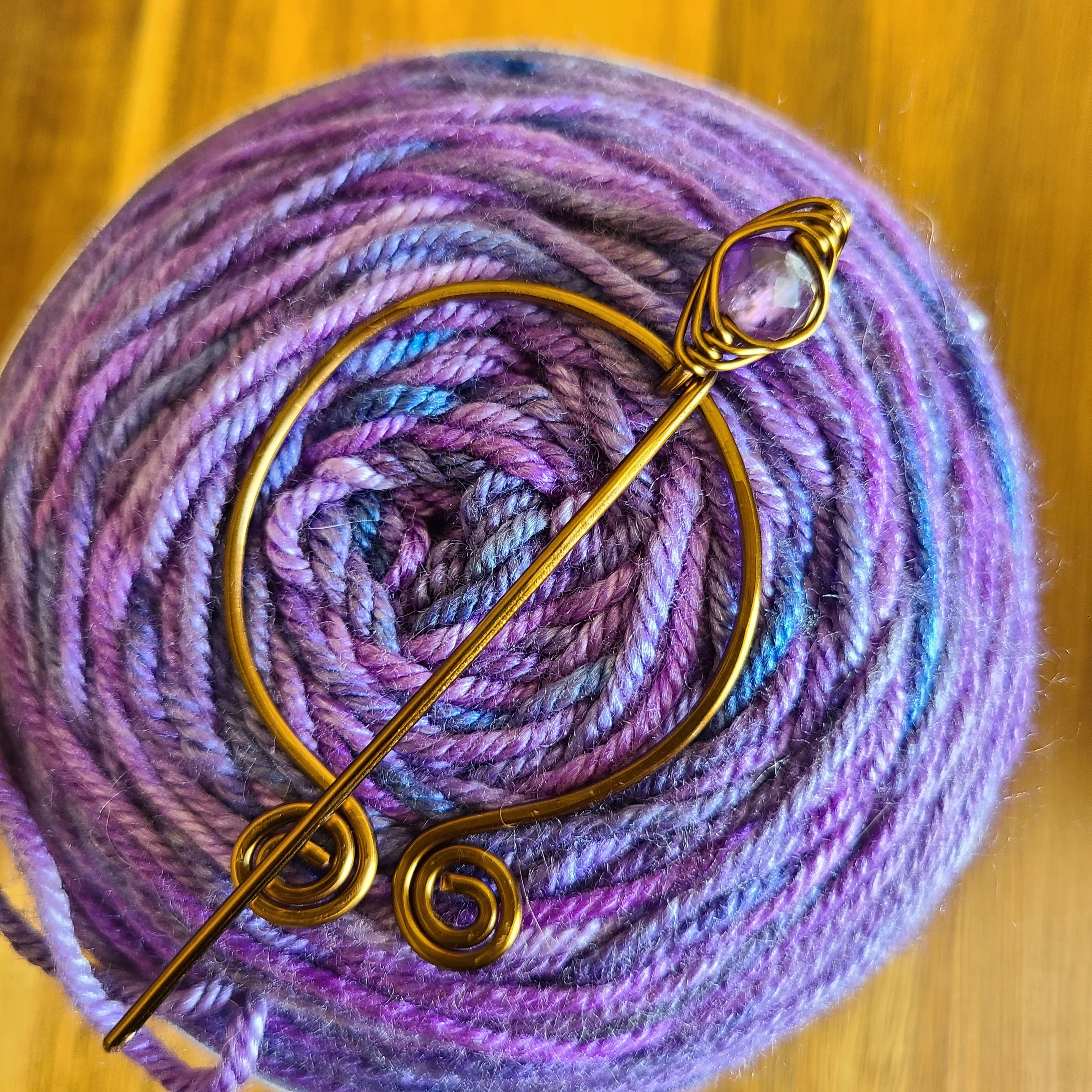 Amethyst Penannular Shawl Pin in Silver or Vintage Bronze