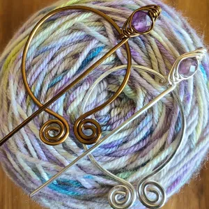 Amethyst Penannular Shawl Pin in Silver or Vintage Bronze