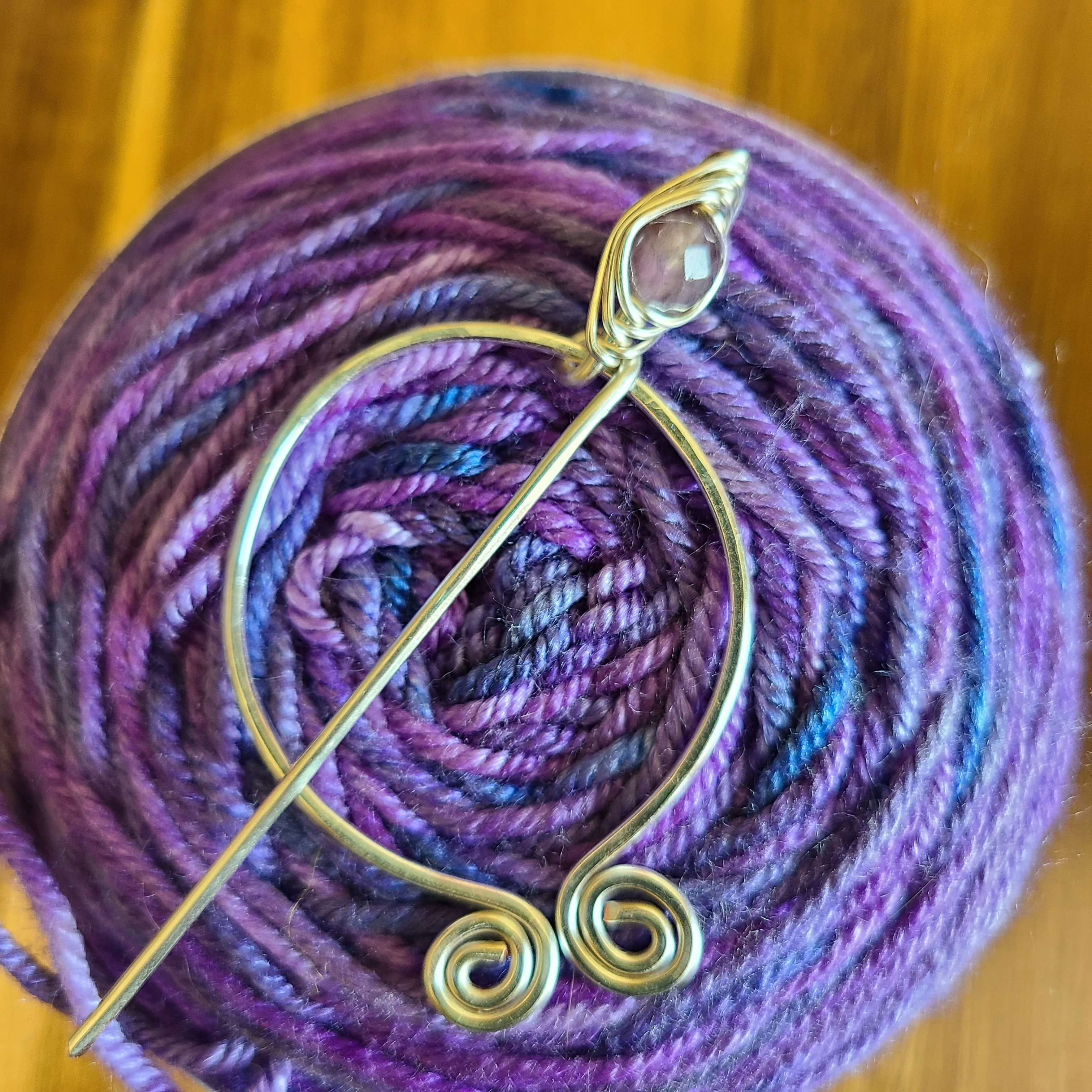 Amethyst Penannular Shawl Pin in Silver or Vintage Bronze