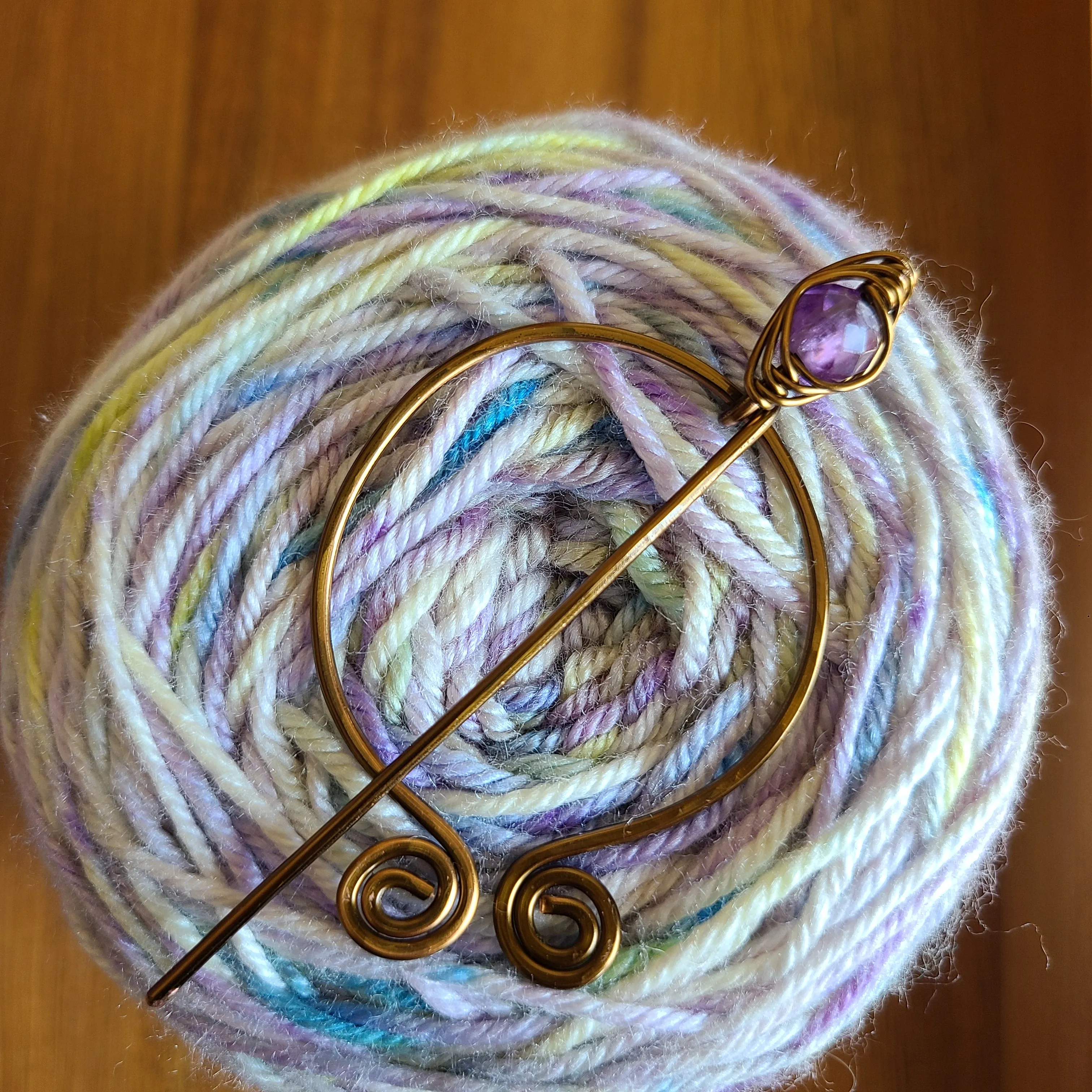 Amethyst Penannular Shawl Pin in Silver or Vintage Bronze