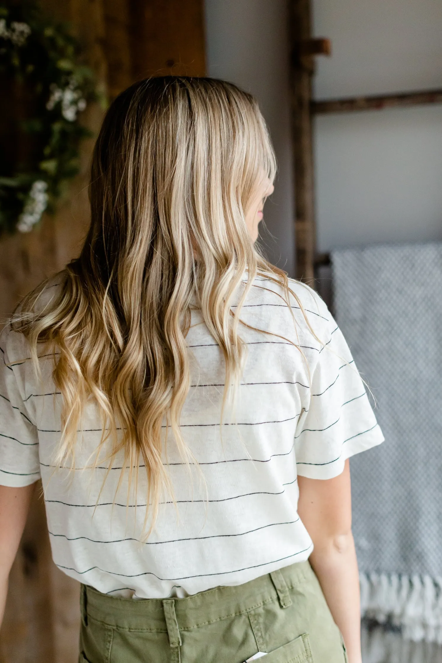 Basic Ivory Striped Short Sleeve Top