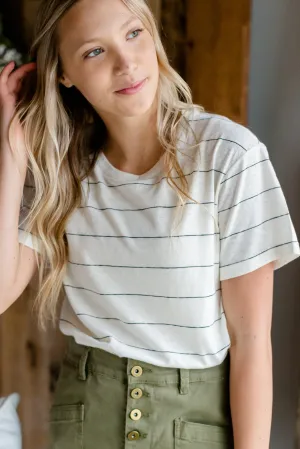 Basic Ivory Striped Short Sleeve Top