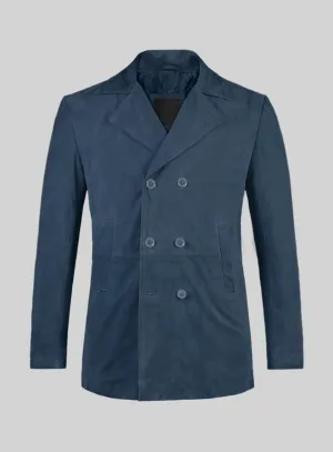 Blue Suede Leather Pea Coat