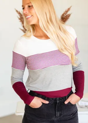 Burgundy Pin Striped Long Sleeve Top - FINAL SALE