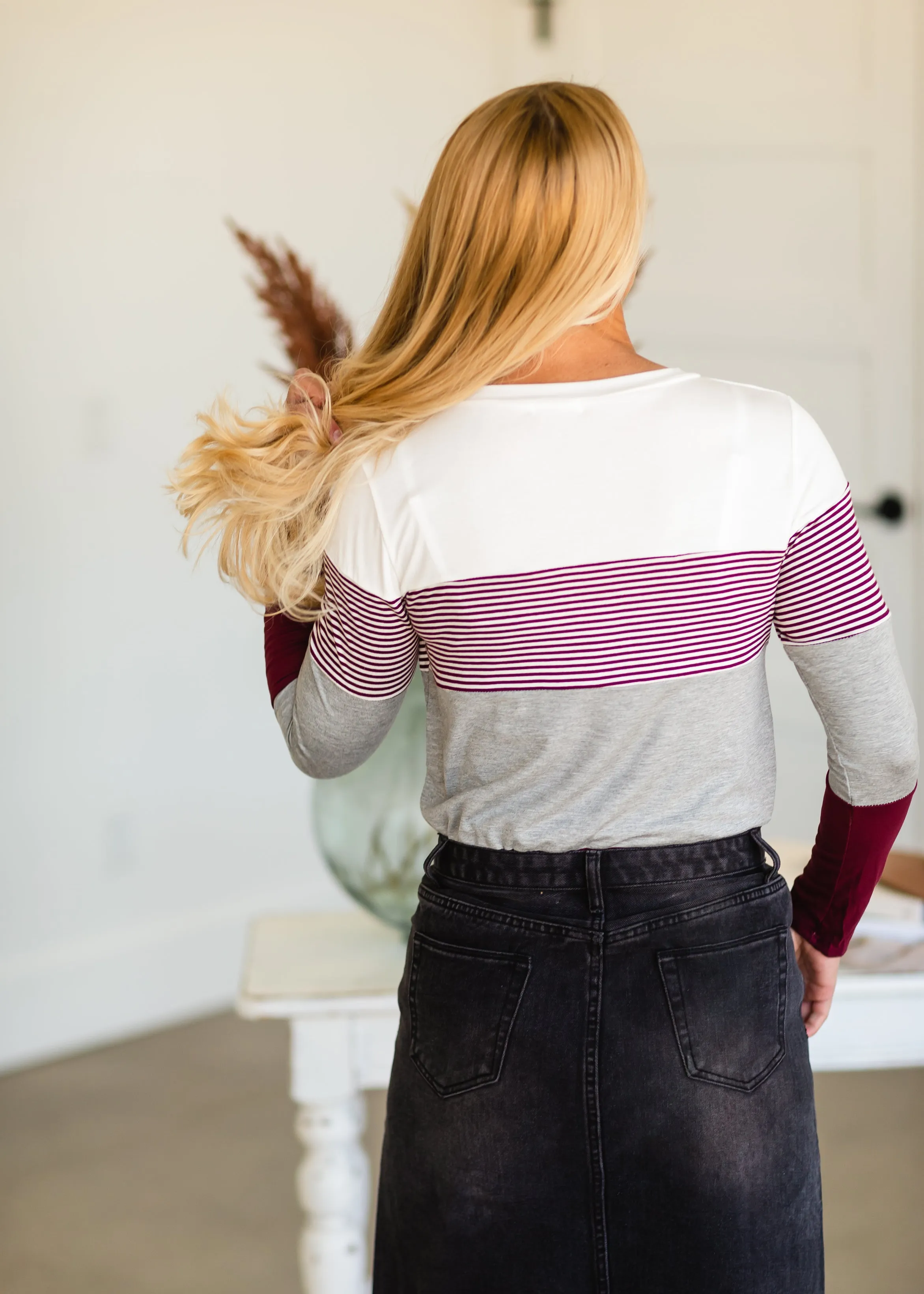Burgundy Pin Striped Long Sleeve Top - FINAL SALE