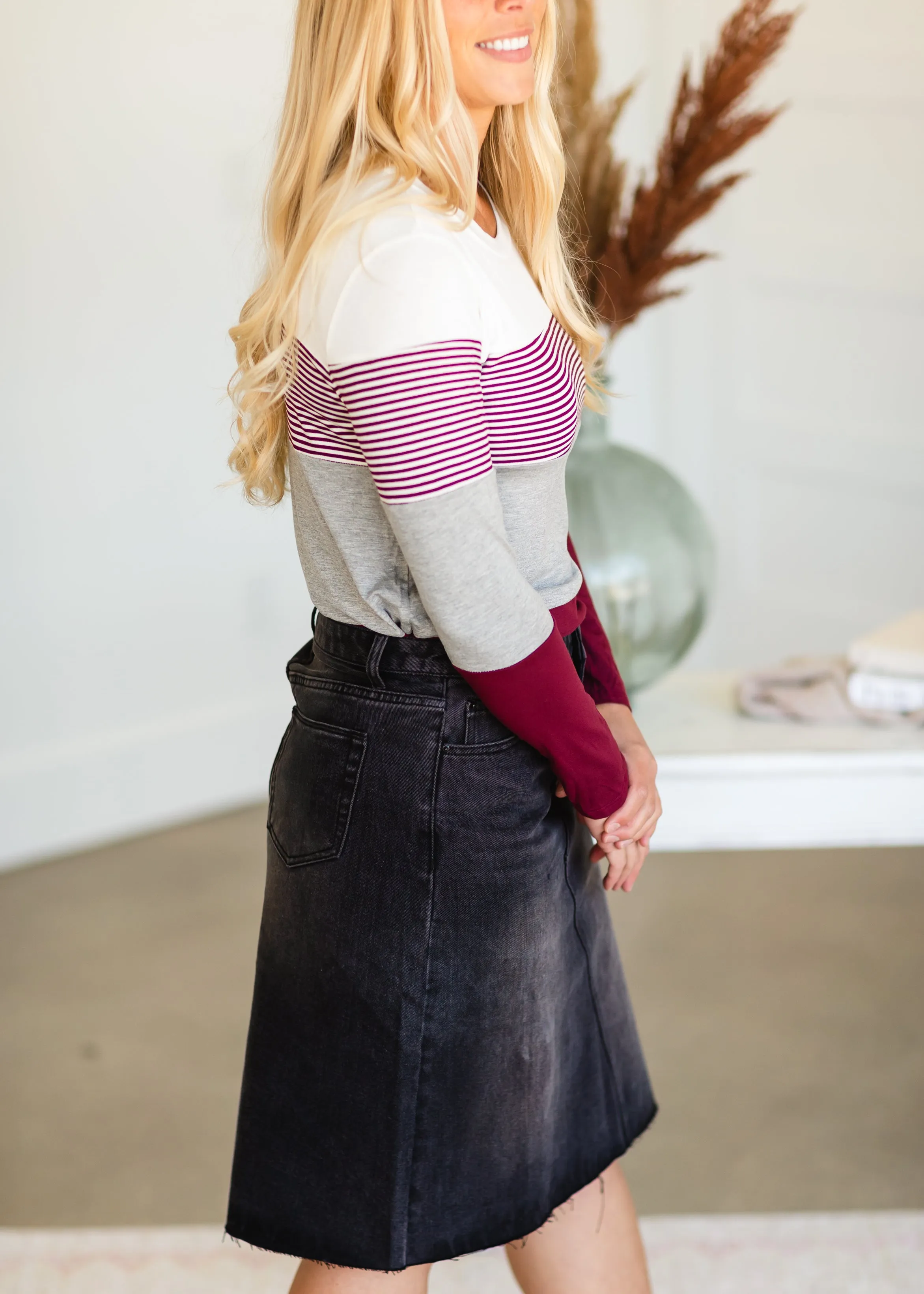 Burgundy Pin Striped Long Sleeve Top - FINAL SALE