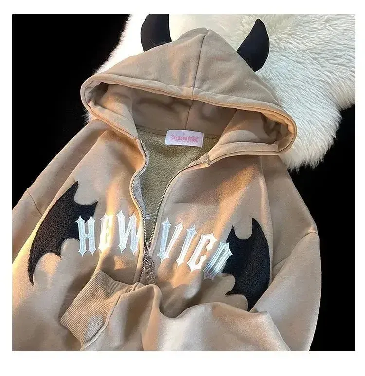 Chicmy-Couples Winter Devil Bread Clothing Casual Hooded Jacket Embroidered Cotton-padded Y2K Jackets Coats New Jacket In Winter 2023