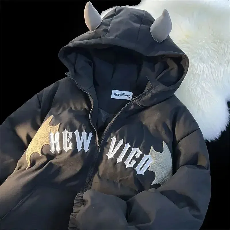 Chicmy-Couples Winter Devil Bread Clothing Casual Hooded Jacket Embroidered Cotton-padded Y2K Jackets Coats New Jacket In Winter 2023