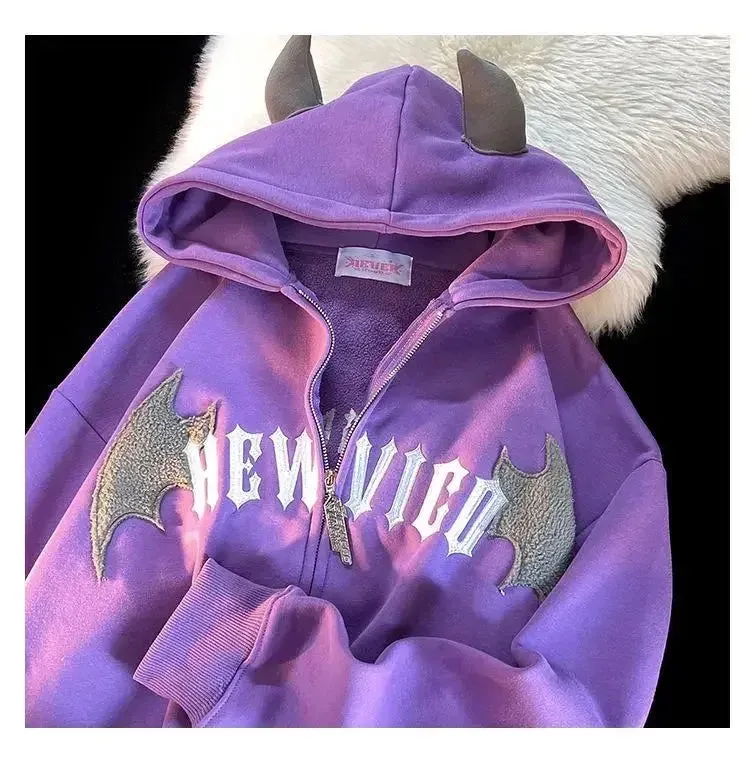 Chicmy-Couples Winter Devil Bread Clothing Casual Hooded Jacket Embroidered Cotton-padded Y2K Jackets Coats New Jacket In Winter 2023