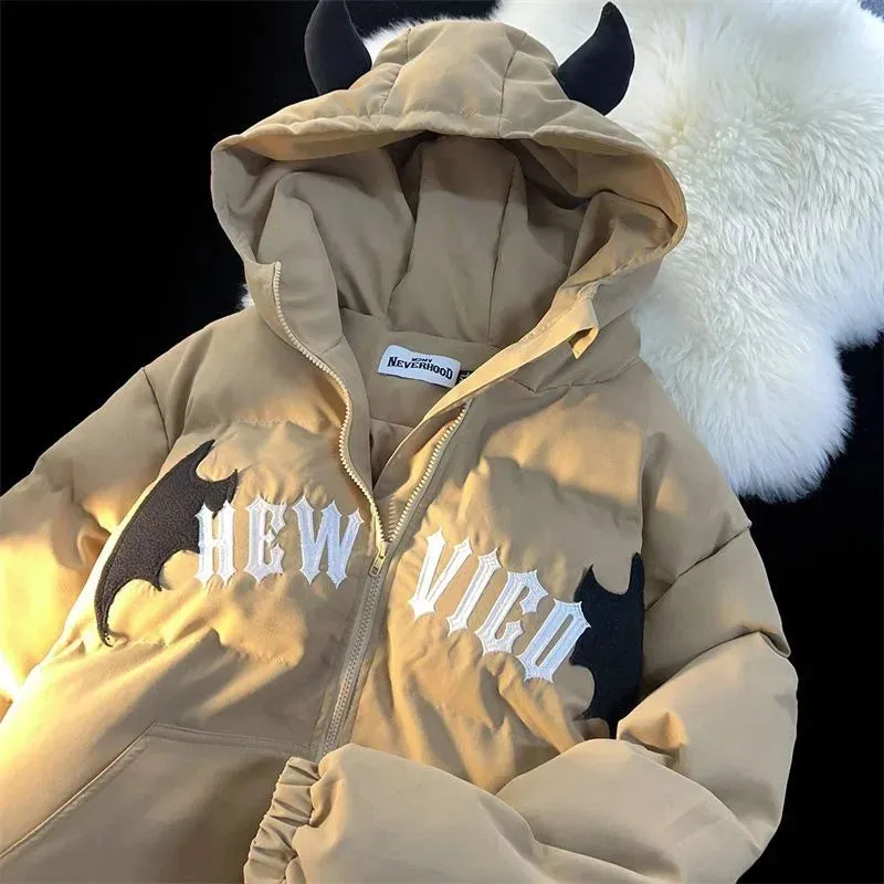 Chicmy-Couples Winter Devil Bread Clothing Casual Hooded Jacket Embroidered Cotton-padded Y2K Jackets Coats New Jacket In Winter 2023