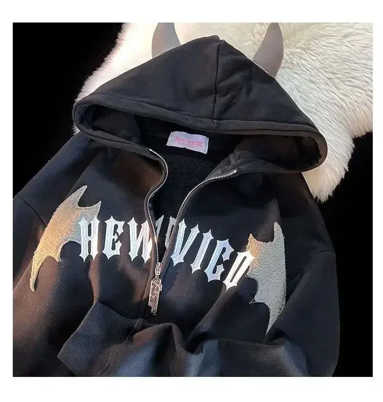 Chicmy-Couples Winter Devil Bread Clothing Casual Hooded Jacket Embroidered Cotton-padded Y2K Jackets Coats New Jacket In Winter 2023