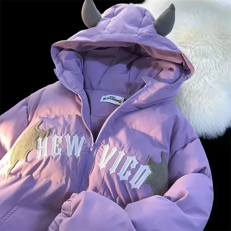 Chicmy-Couples Winter Devil Bread Clothing Casual Hooded Jacket Embroidered Cotton-padded Y2K Jackets Coats New Jacket In Winter 2023