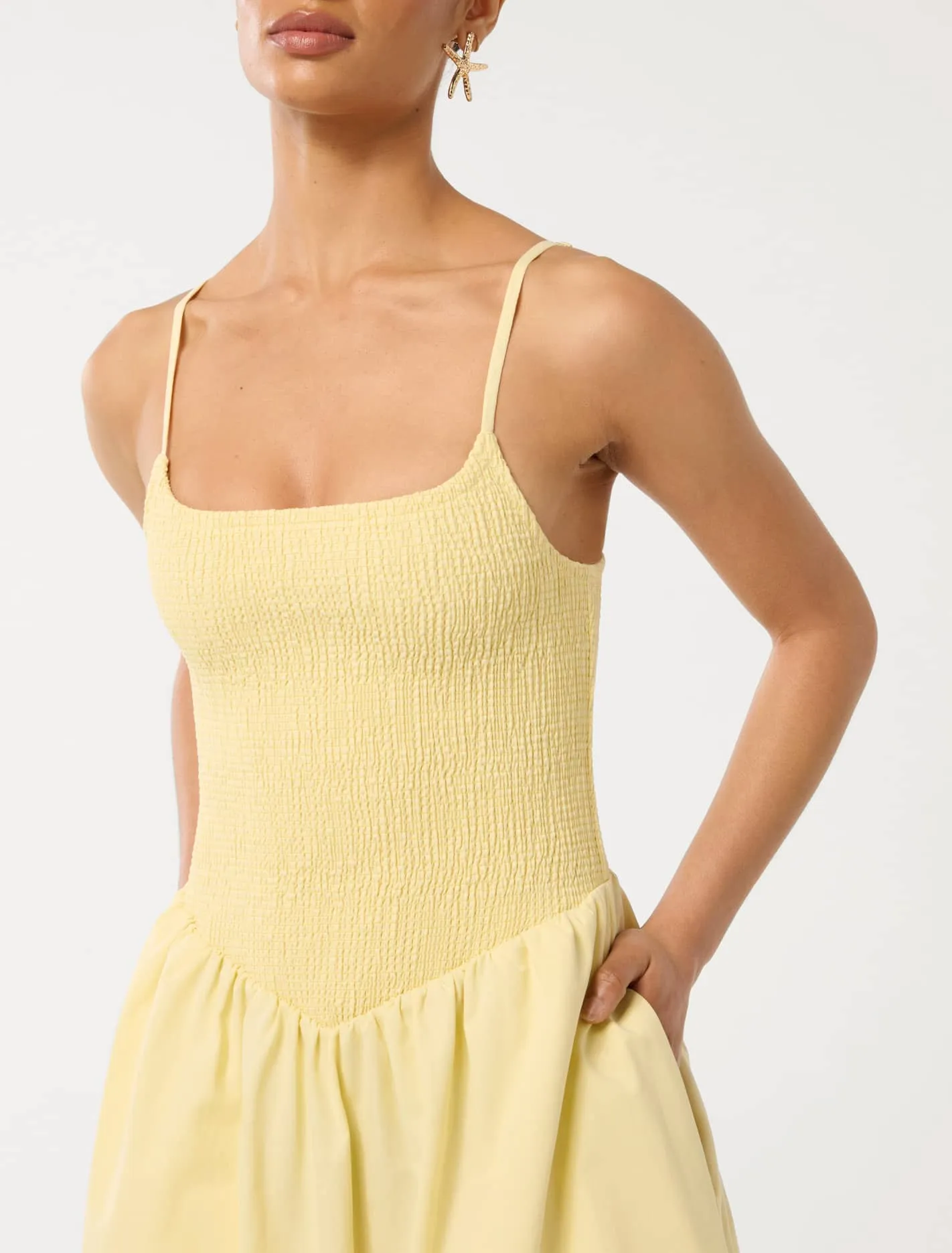 Dylan Petite Shirred Cotton Midi Dress