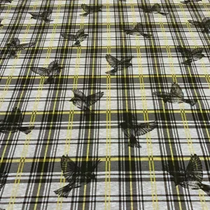French Terry brushed - Plaid Sparrows - Yellow