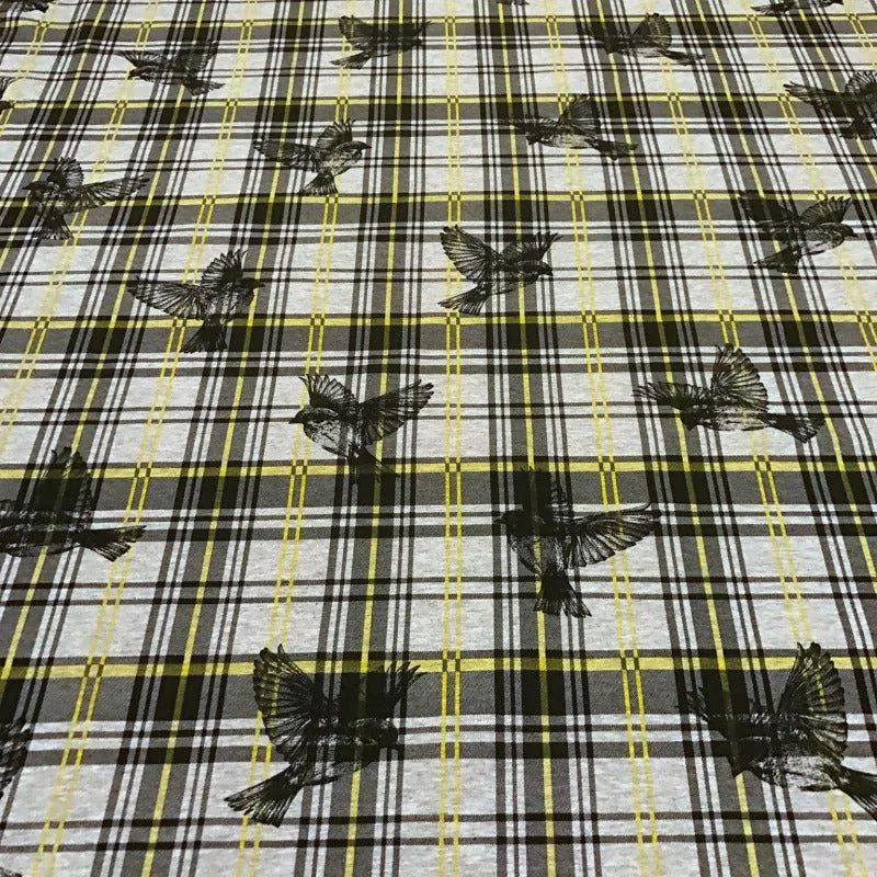 French Terry brushed - Plaid Sparrows - Yellow