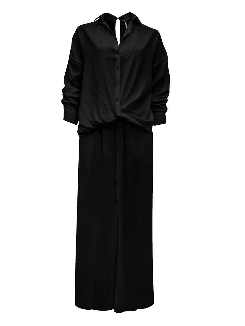 Iconic Lined Shirt Dress with Buttons Down the Front - Black