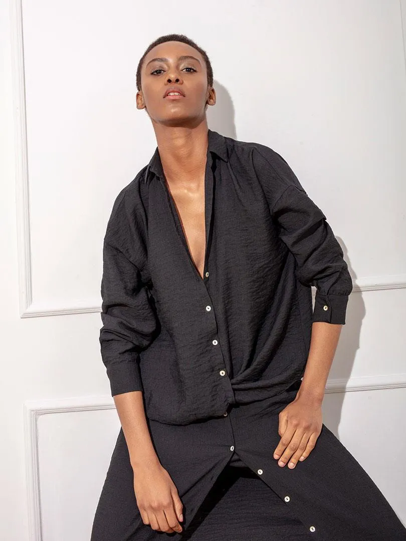 Iconic Lined Shirt Dress with Buttons Down the Front - Black