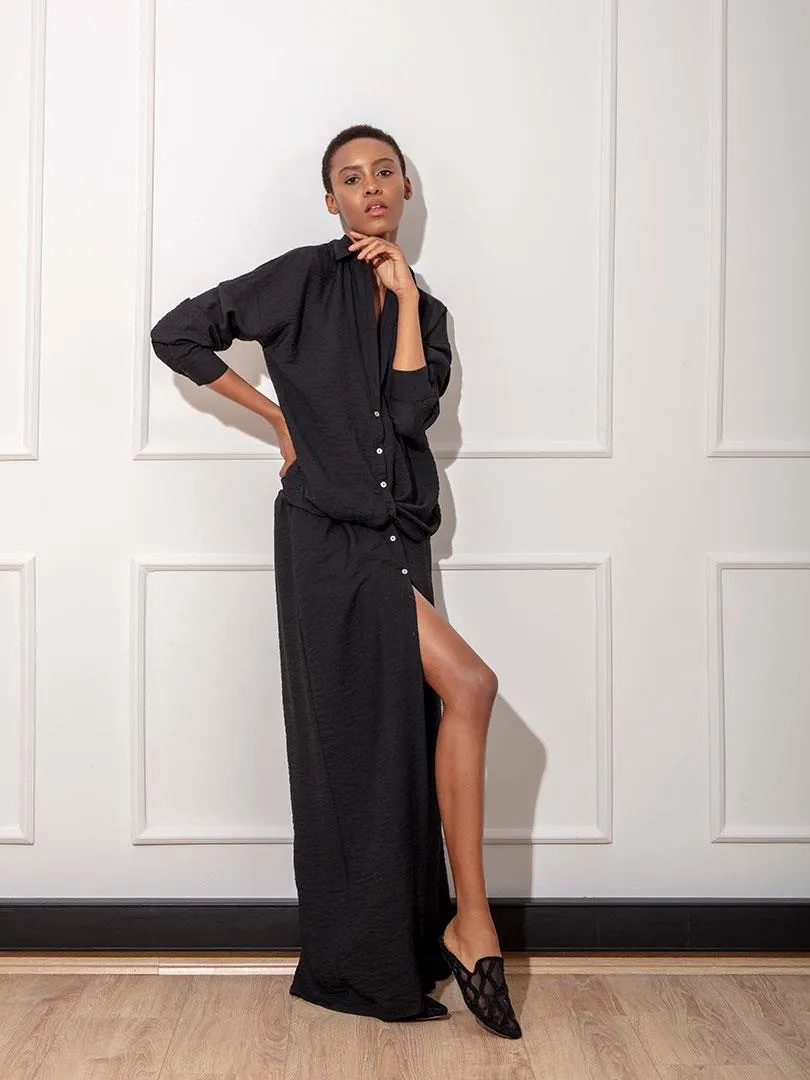 Iconic Lined Shirt Dress with Buttons Down the Front - Black