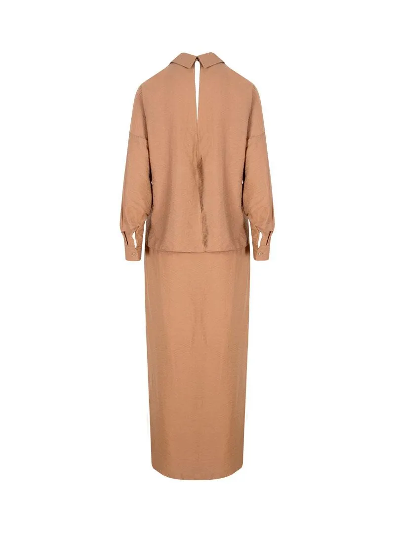 Iconic Lined Shirt Dress with Buttons Down the Front - Mink