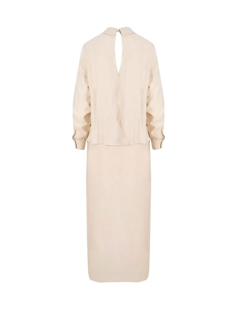 Iconic Lined Shirt Dress with Buttons Down the Front - Stone