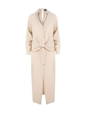 Iconic Lined Shirt Dress with Buttons Down the Front - Stone
