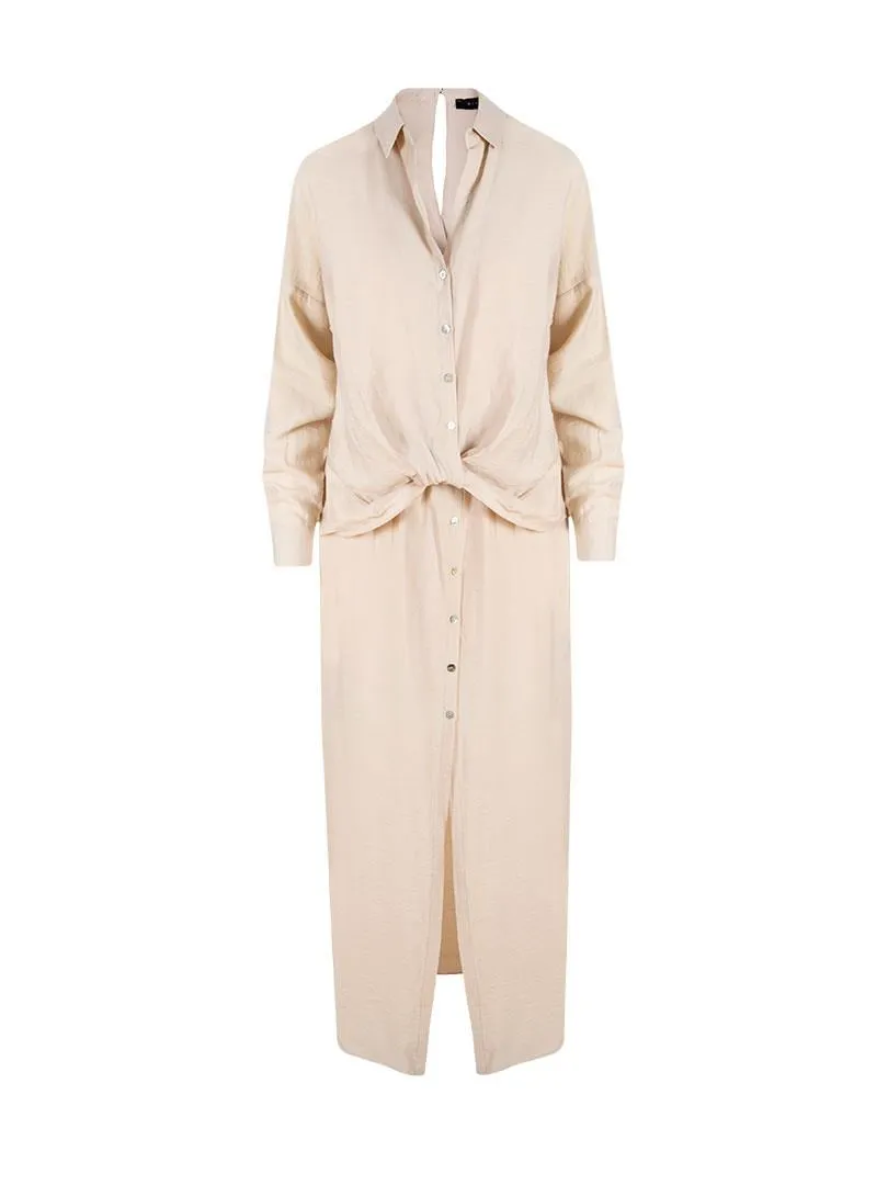 Iconic Lined Shirt Dress with Buttons Down the Front - Stone