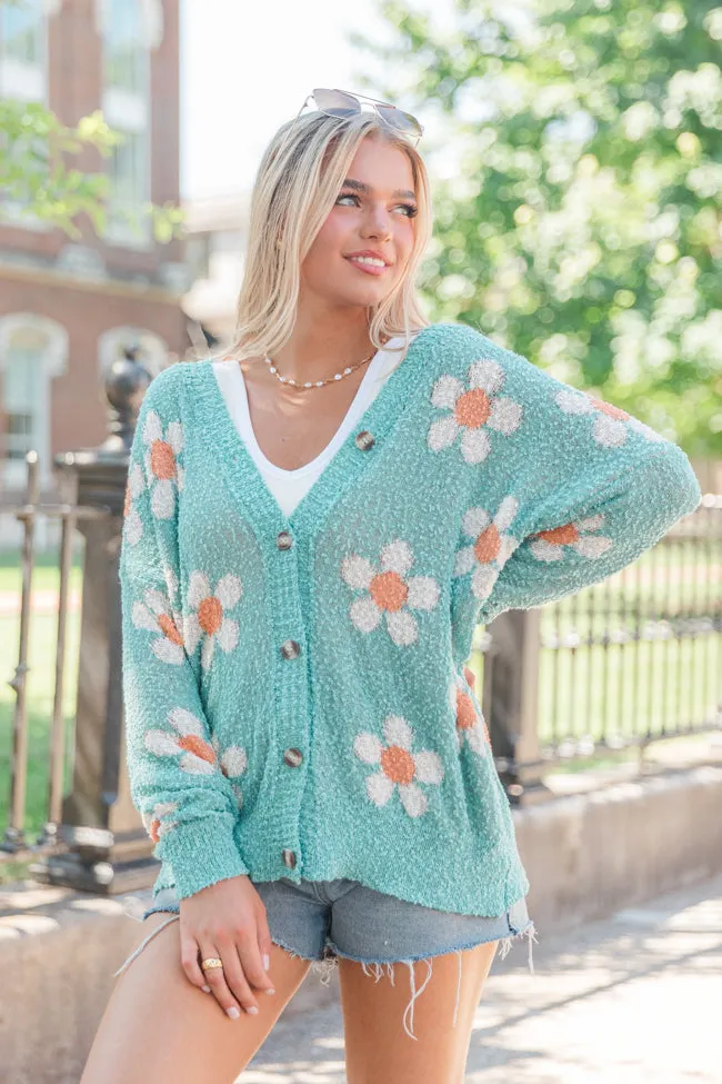 If I Do Teal Textured Flower Cardigan FINAL SALE