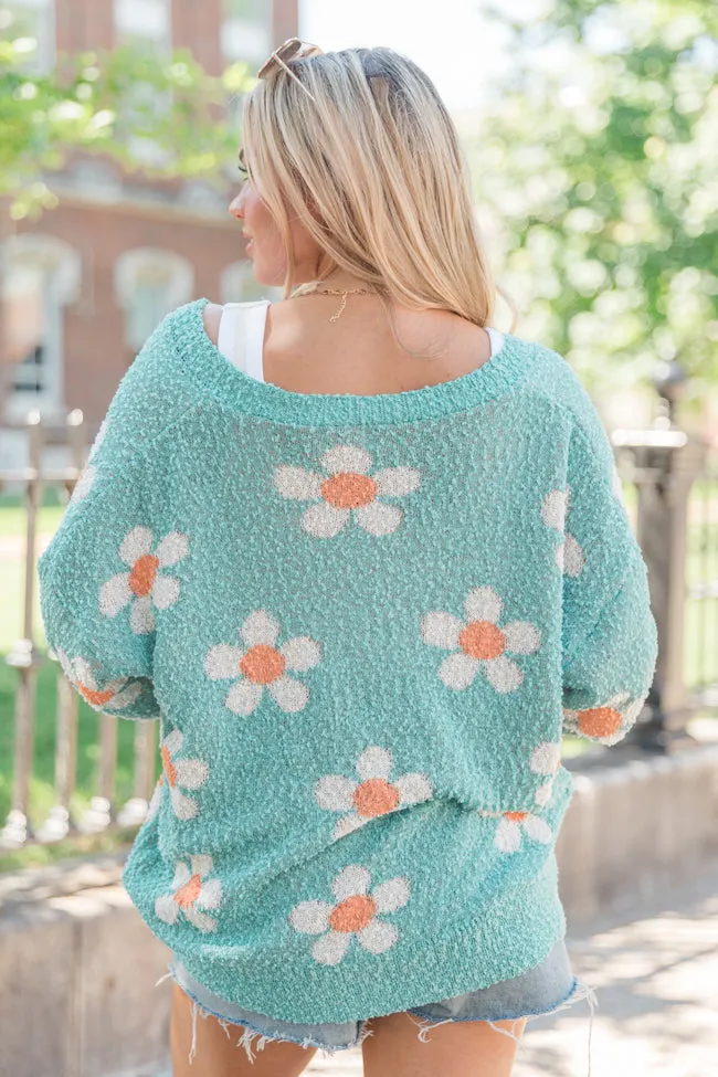 If I Do Teal Textured Flower Cardigan FINAL SALE