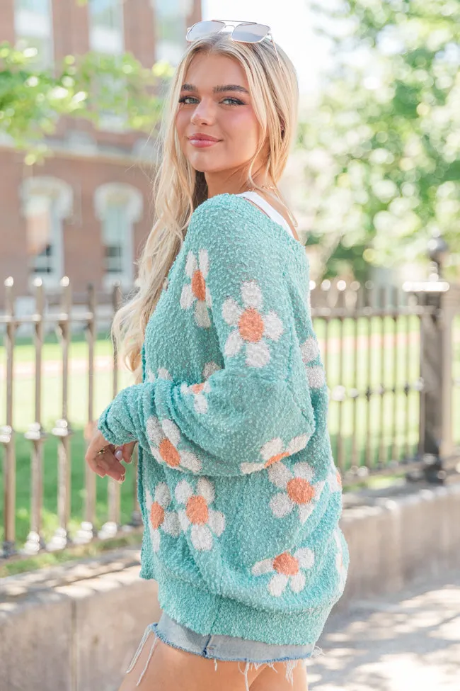 If I Do Teal Textured Flower Cardigan FINAL SALE