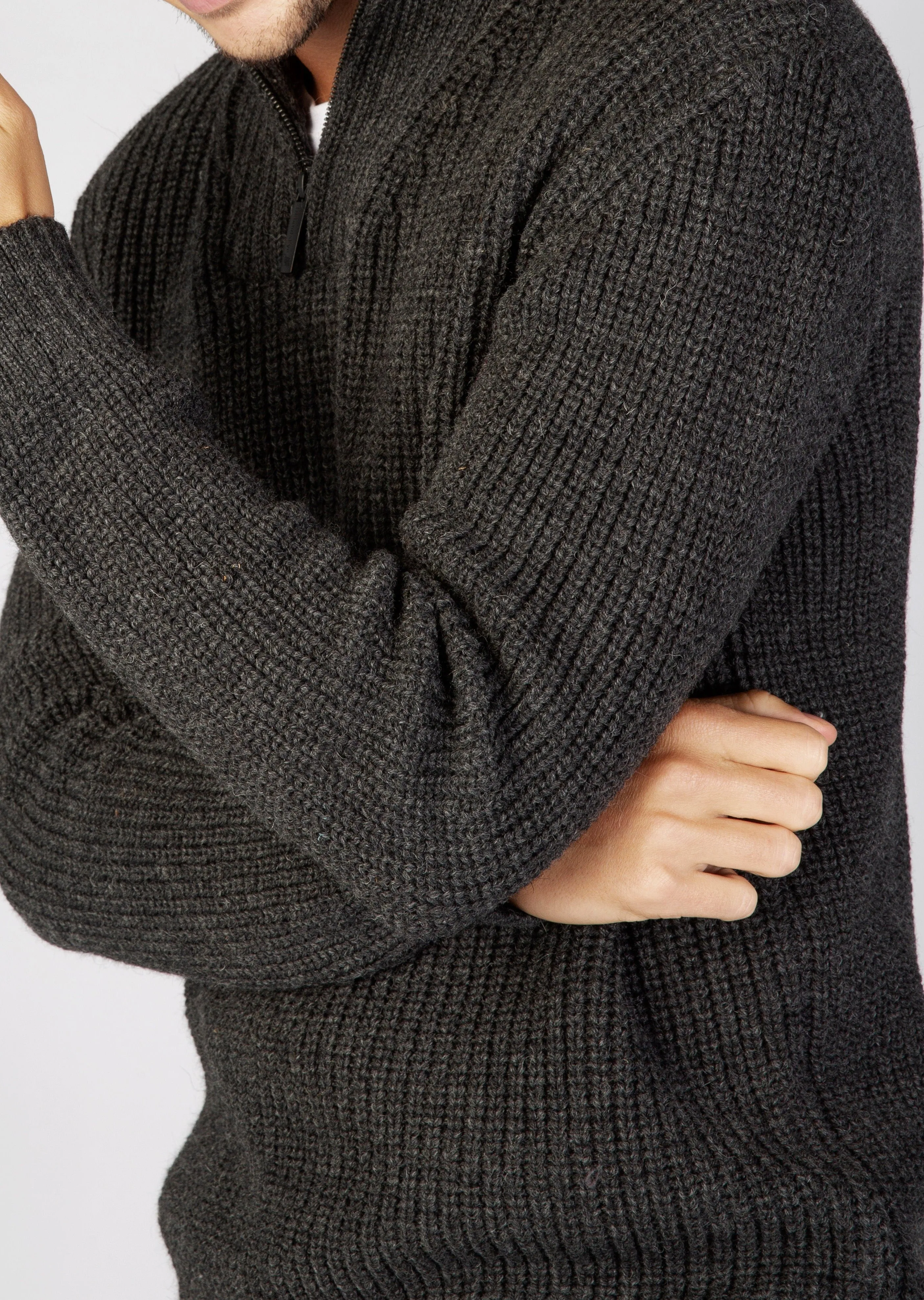IrelandsEye Ribbed Zip Neck Sweater | Graphite