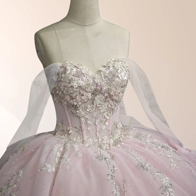Light Pink Ball Gown Appliqued Quincea?era Dresses