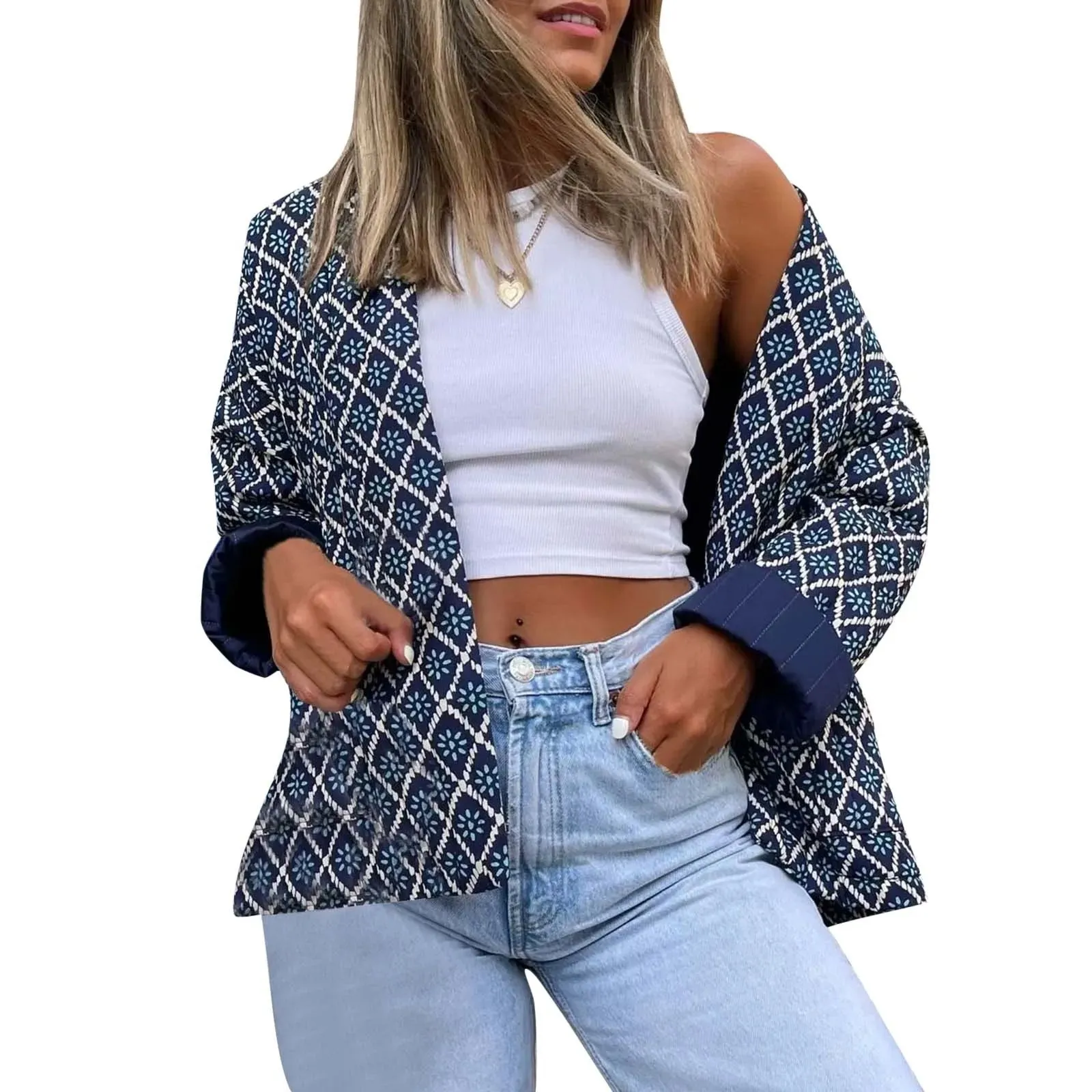 MQTIME  -  Vintage Quilted Jacket For Women Autumn Winter Thick Warm Outerwear Female Open Front Padded Coat Lightweight Cotton Down Coats