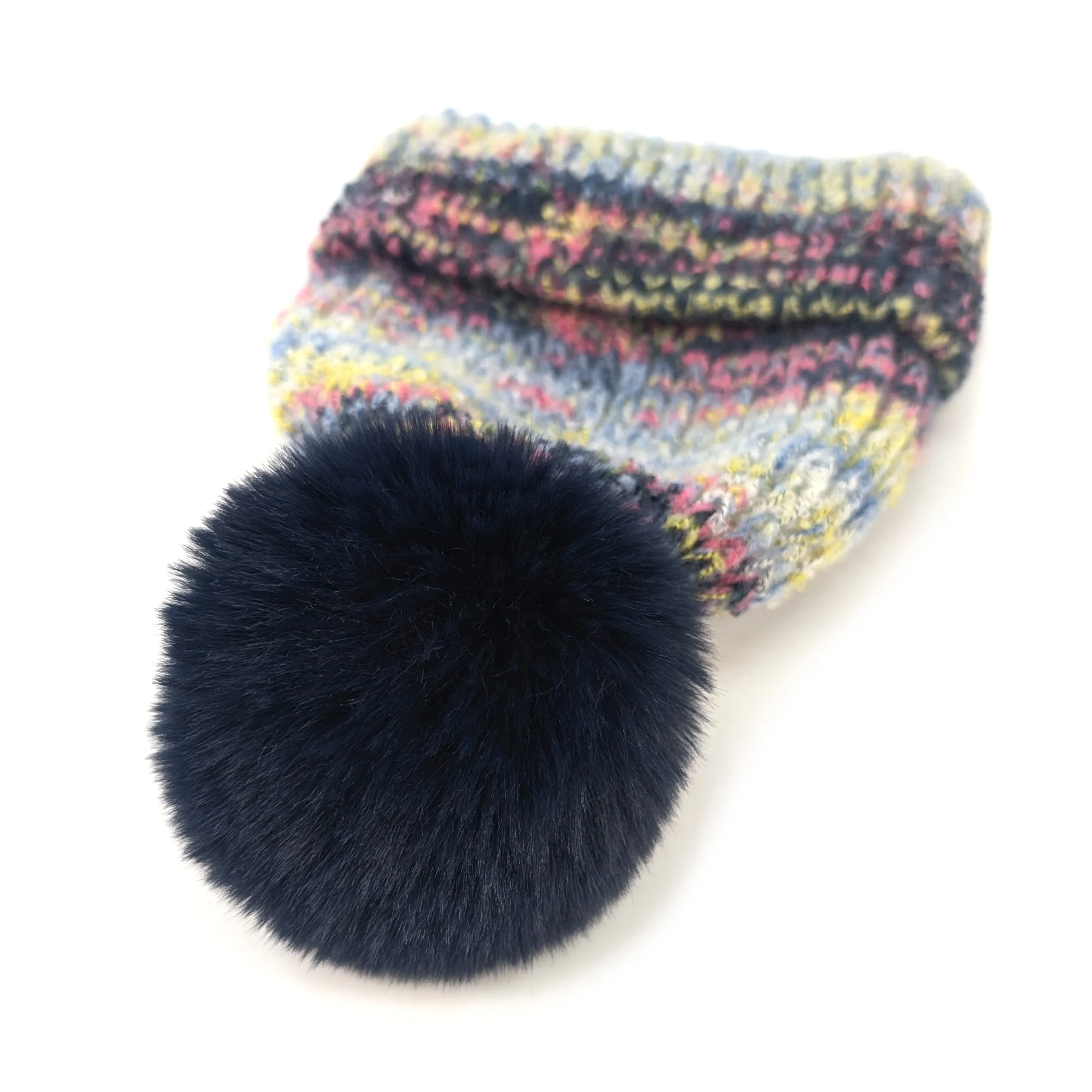 Multi Layer PomPom Hat - Navy Sunset
