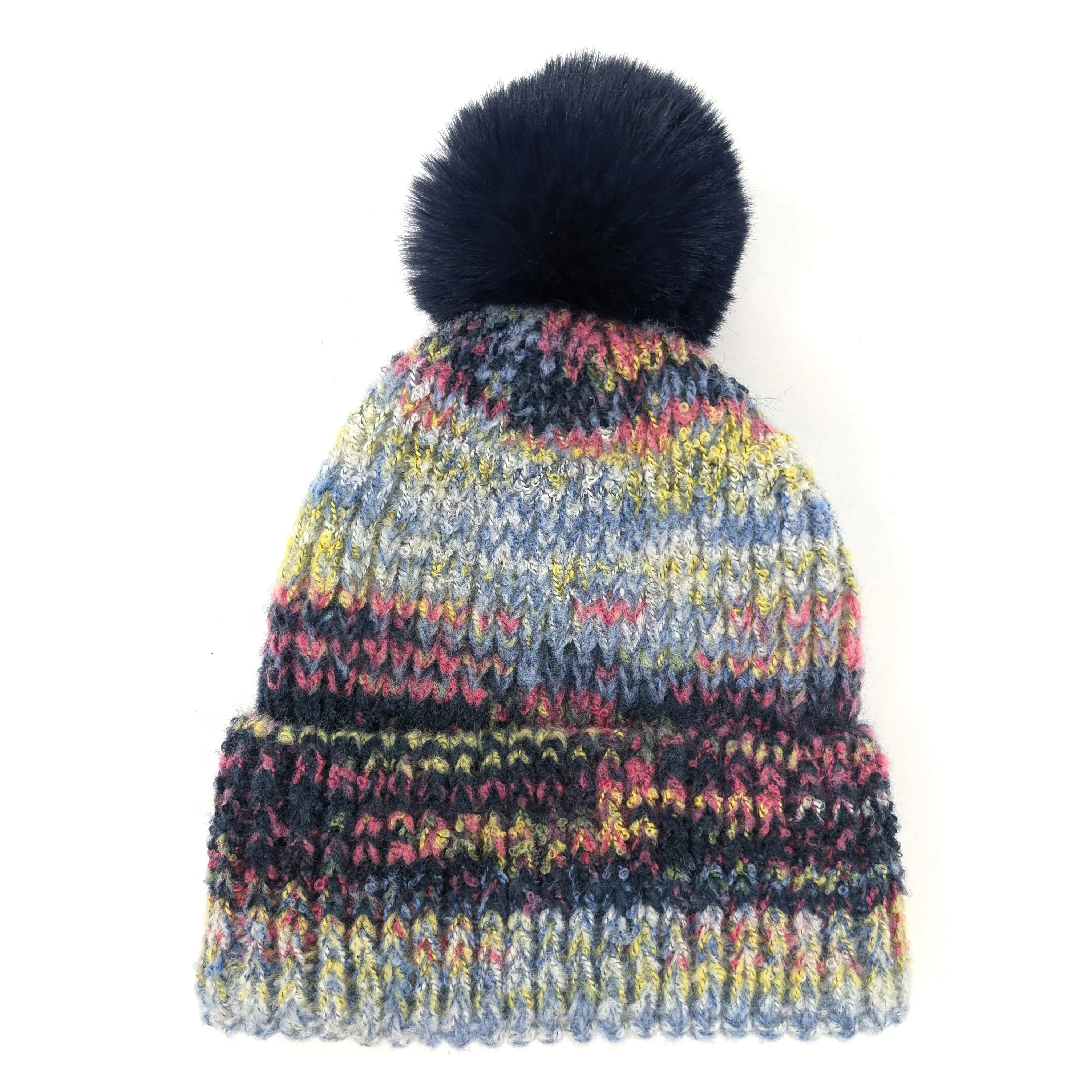 Multi Layer PomPom Hat - Navy Sunset