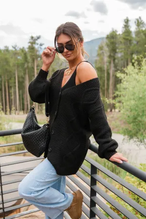 On My Mind Black Cable Knit Cardigan SALE