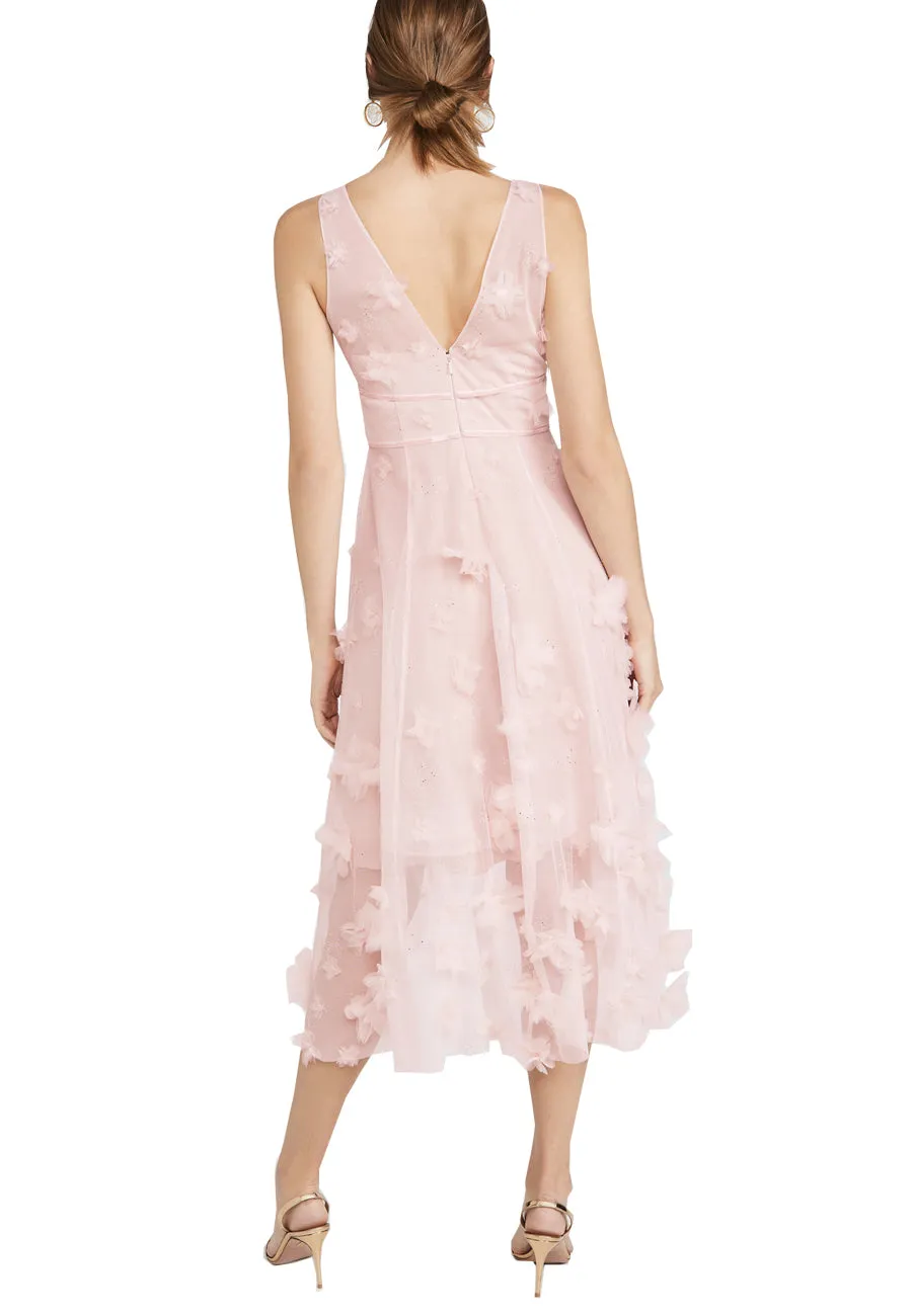 Pink AppliquǸ Flowers High Low Midi Dress