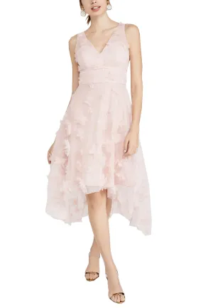 Pink AppliquǸ Flowers High Low Midi Dress