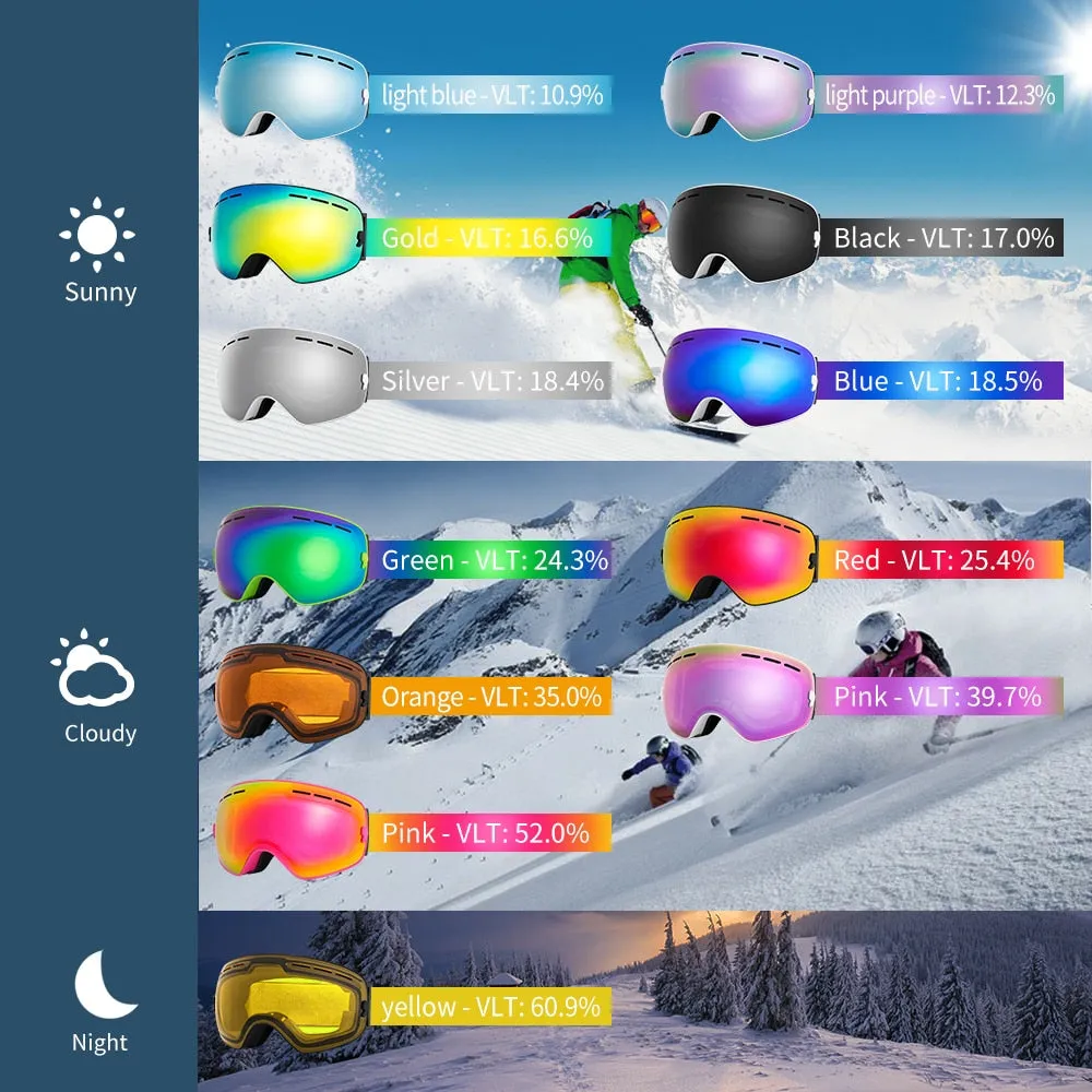 Professional Ski Goggles Double Layers Lens Anti-fog UV400 Big Ski Glasses Skiing Snowboard Men Women Snow Goggles