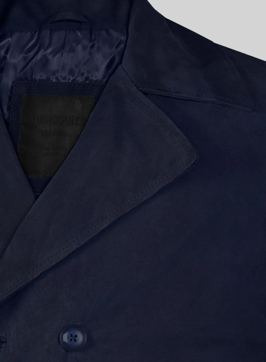 Royal Blue Suede Leather Pea Coat
