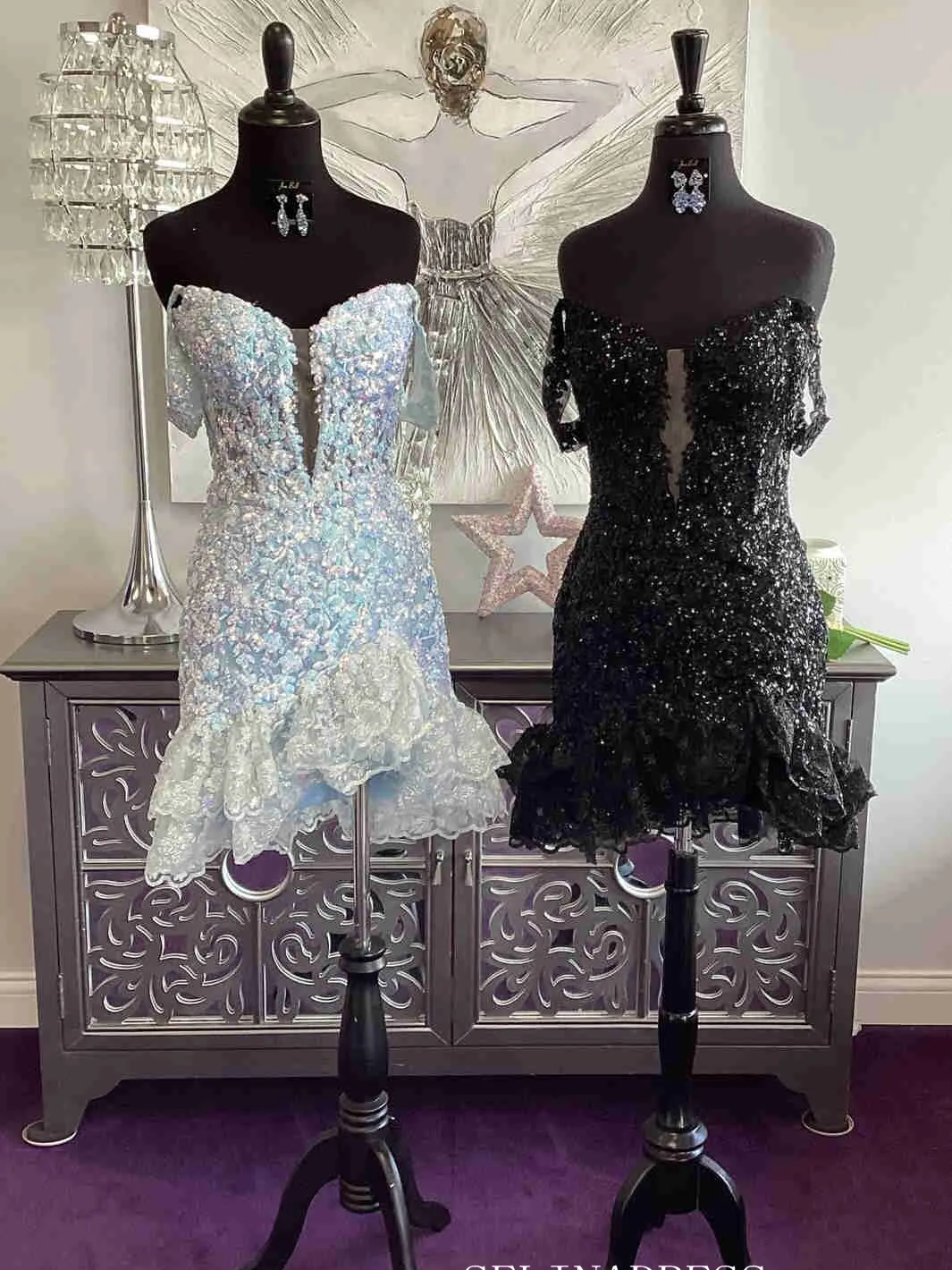 Sheath/Column Light Sky Blue Short Prom Dress Lace Homecoming Dresses #TKL2341