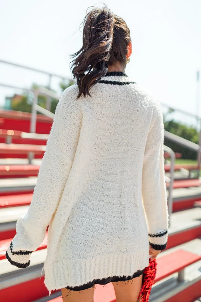 She's Cheer Captain Ivory and Black Textured Trim Cardigan SALE
