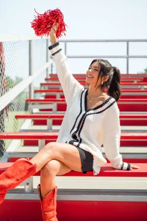 She's Cheer Captain Ivory and Black Textured Trim Cardigan SALE