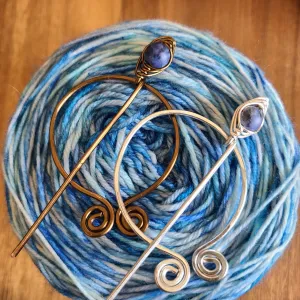 Sodalite Penannular Shawl Pin in Silver or Vintage Bronze