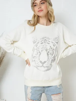 Star Studded Graphic Tiger French Terry Sweatshirt