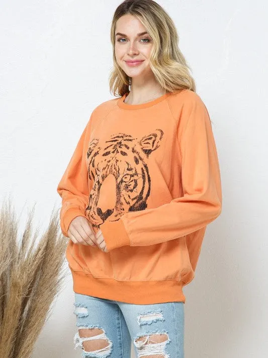 Star Studded Graphic Tiger French Terry Sweatshirt