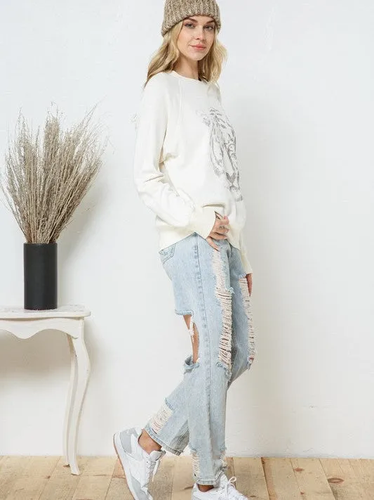 Star Studded Graphic Tiger French Terry Sweatshirt