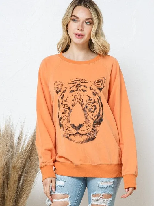 Star Studded Graphic Tiger French Terry Sweatshirt