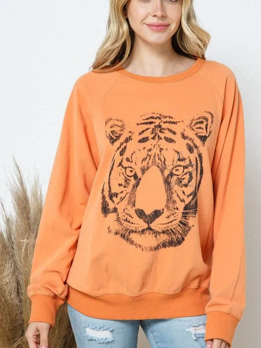 Star Studded Graphic Tiger French Terry Sweatshirt