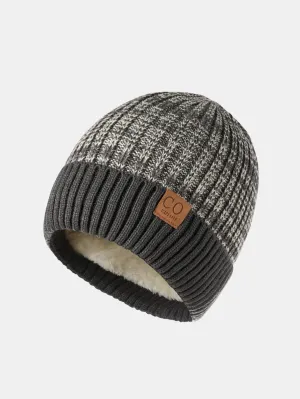 Teddy Fleece Lined Slogan Patch Knit Beanie Hat